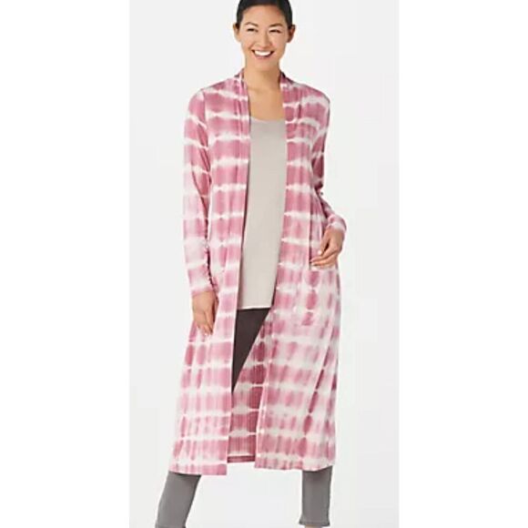 Lisa Rinna Collection Women 3X Open Front Duster Cardigan Blue White Tie Dye NWT - Picture 3 of 4